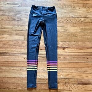 Goldsheep Black Leggings with Multicolor Stripes